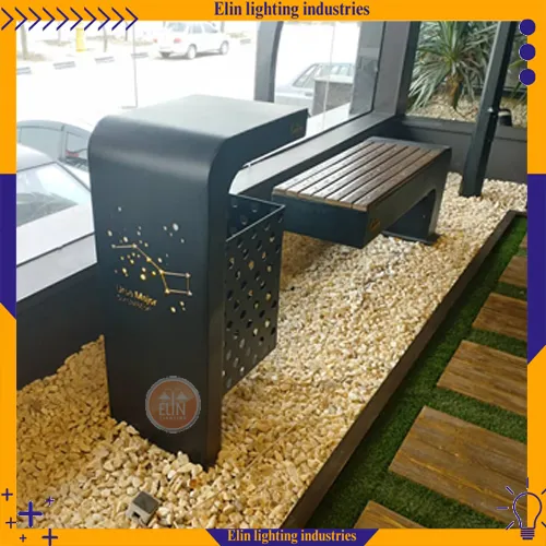 سطل زباله و نیمکت پارکی